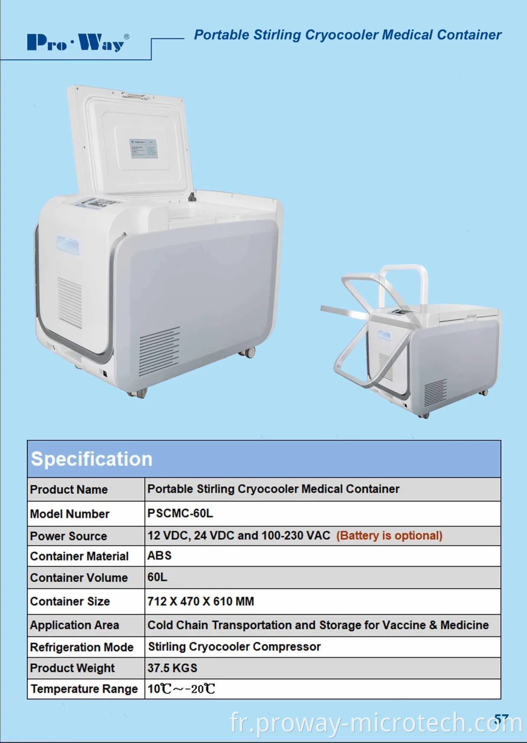 Récipient médical et réfrigérateur médical portable Stirling Cryocooler